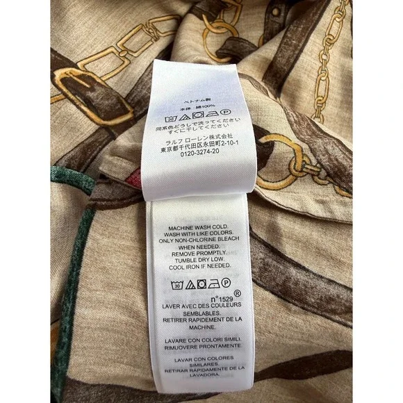 Lauren Ralph Lauren Shirt Women Size 2X Beige Equestrian Print Cotton Button Up - Picture 13 of 16